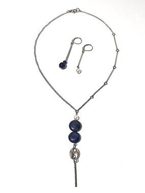 Lapis Lazuli & faux pearl necklace & earrings  set